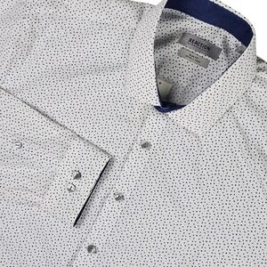 Kenneth Cole Reaction Dress Shirt Men Large White Navy Dot Slim Fit Wrinkle Free